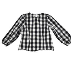 J. Crew Puff Sleeve Blouse Top Gingham Black and White Size 8 Classic Cotton